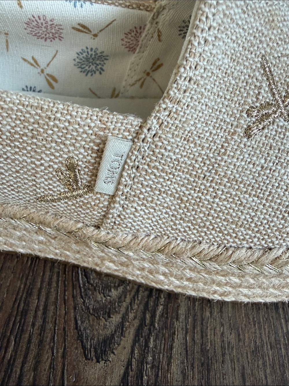 TOMS Beige/Cream Embroidered Gold Dragonflies Espadrille Platform Slip-On 8 - Picture 3 of 11